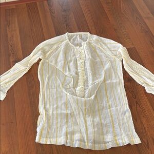 Zara Yellow and White 3/4 Sleeve Blouse with Mandarin Collar